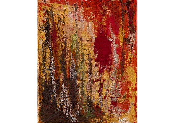 Pigmente, oxydiertes Eisen,Sand mit Acryl undÖlpastellkreiden auf Leinwand, 24x30cm